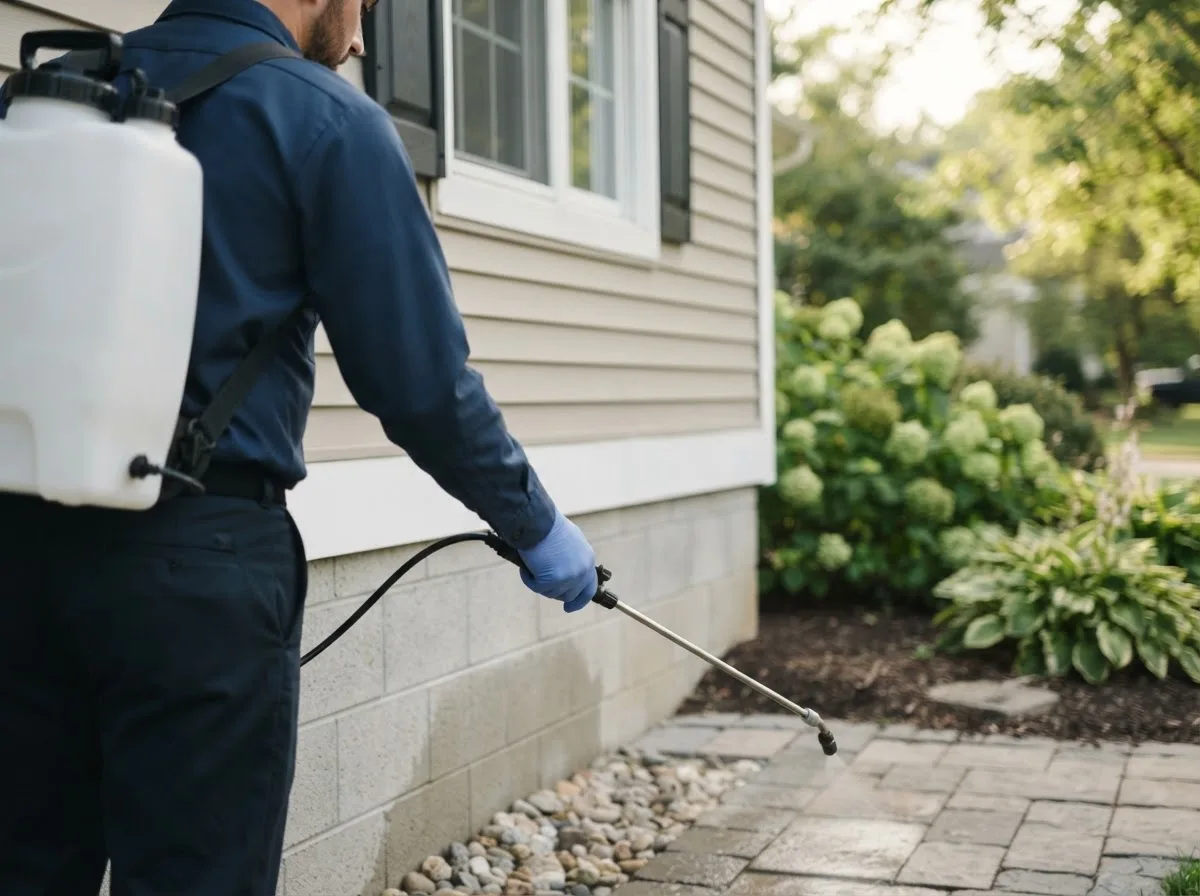Pest control technician inspecting a home in Kelso, MO